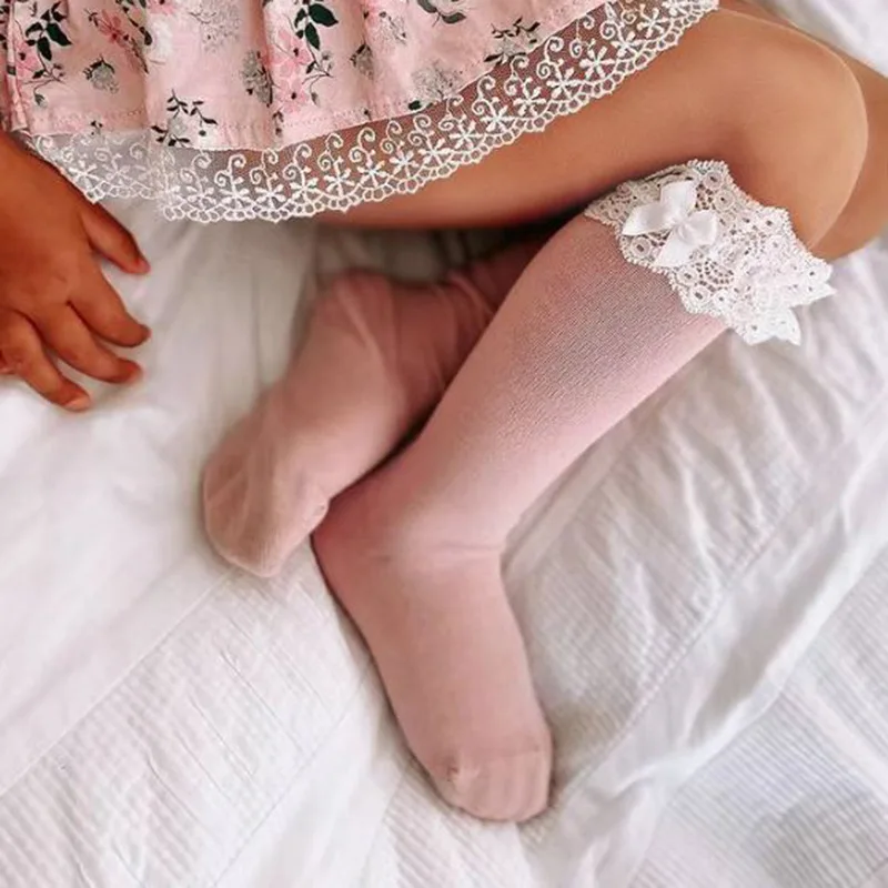 New Winter Autumn Baby Girls Knee High Socks Lace Ruffle Long Sock Cotton Kids Toddlers Princess Christma Socken For 0-5Years