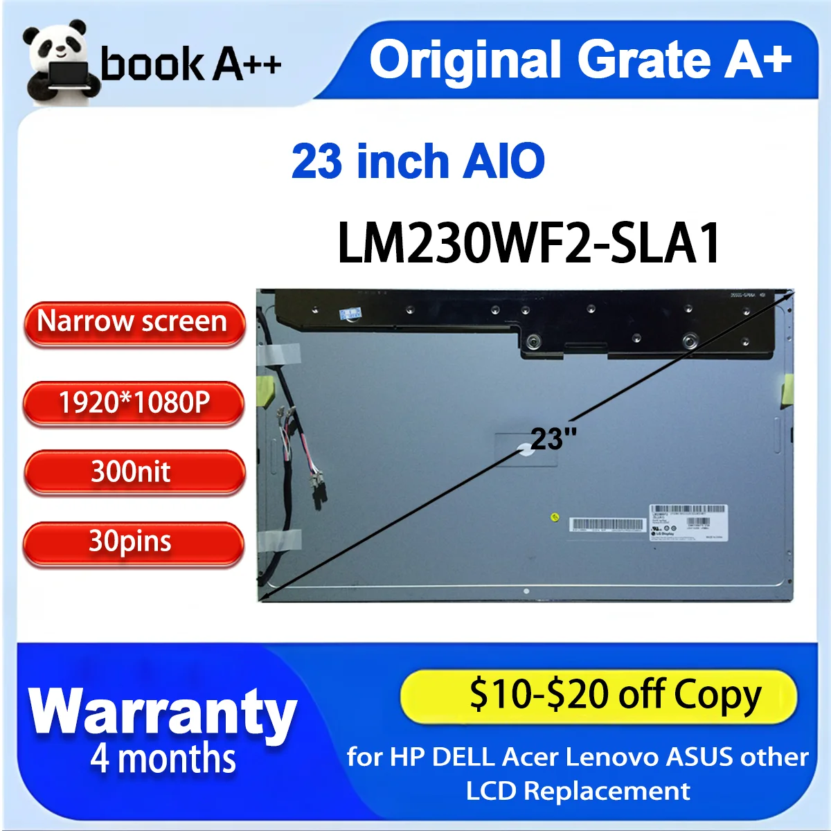 

Original New LM230WF2 SLA1 LM230WF2 (SL)(A1) 23 inch IPS 30Pins for HP Lenovo Acer ASUS Dell AIO LCD Screen Display