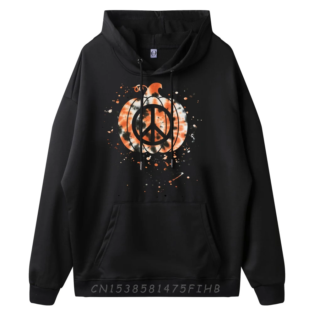 Orange Tie Dye Peace Sign Pumpkin Hippie Halloween Hiphop Streetwear Skin-Friendly And Soft Camiseta Masculina Vintage Style