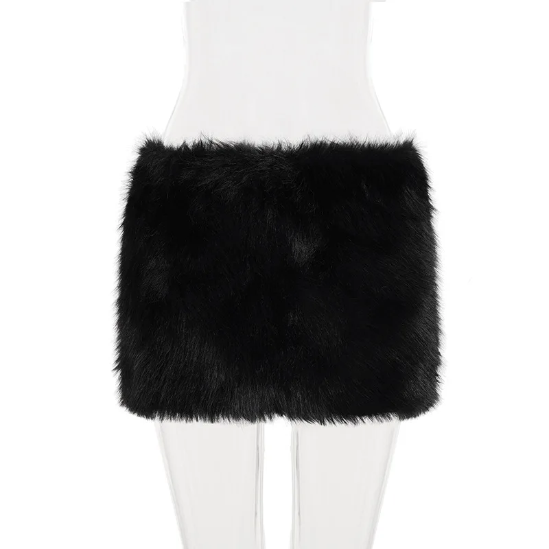 Women Fashion Faux Fur Bodycon Mini Skirts 2025 Fall Winter All Matching Basic Casual Streetwear Bottoms Furry Skirt Clubwear