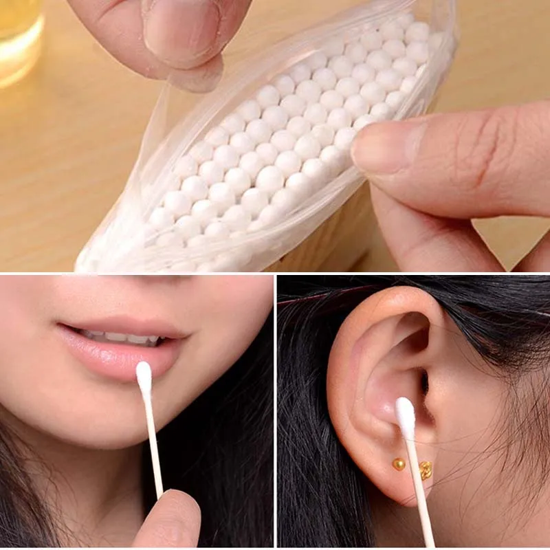 1 sacchetto applicatore di tampone per bastoncino per trucco in cotone a doppia testa in legno tampone Q-tip