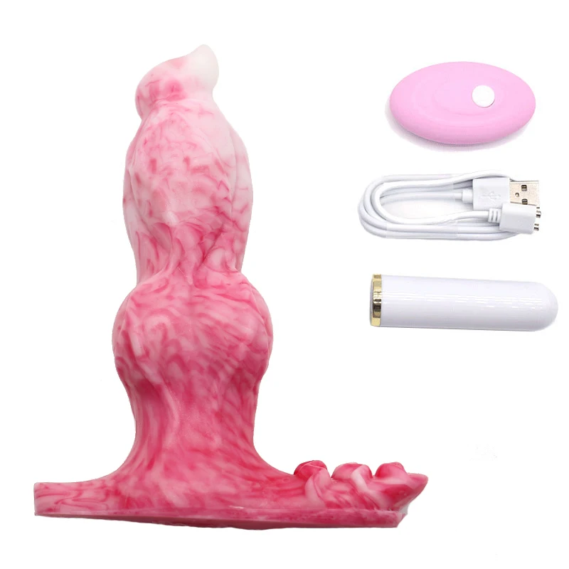 FAAK Vibrating Butt Plug Big Dog Knot Realistic Dildo Silicone Vibrator For Women Vagina G-Spot Stimulate Masturbation Anal Toys