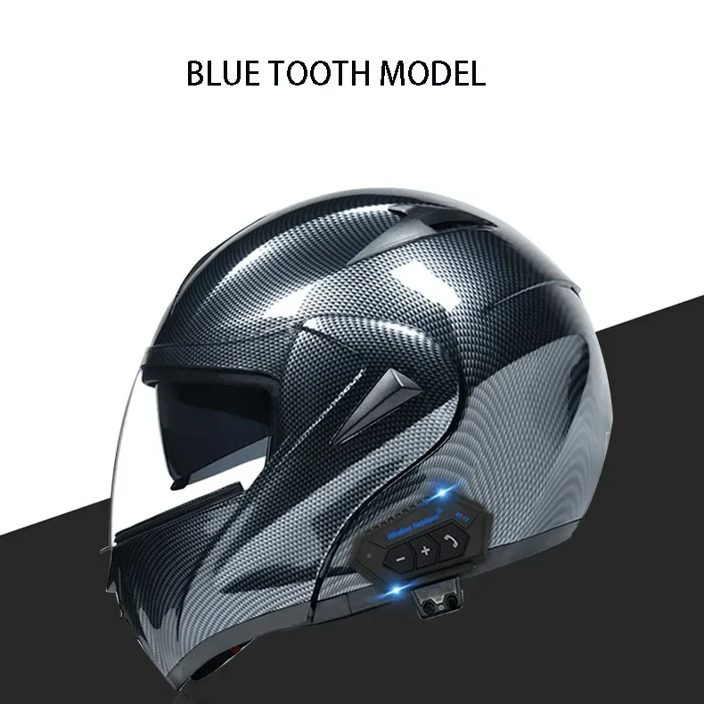 New Stock Electric Vehicle  Carbon Fiber Decals Dot Off-Road Helmet Double  Visor  Modular  With Headphone