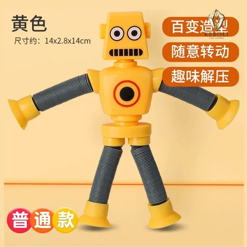 Creative Bendable Robot Toy - 360° Rotatable Telescopic Arms & Legs, Suction Cup Base - Fun Stress Relief Toy for Children, Blue