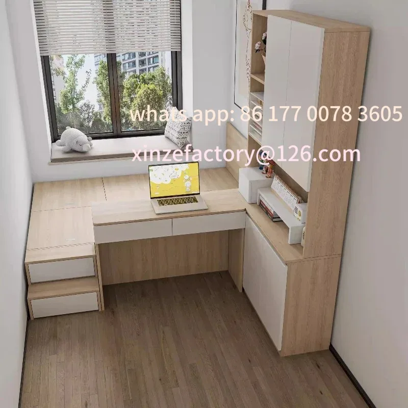 

Customizable Small bedroom tatami bed with desk integrated bookcase combination