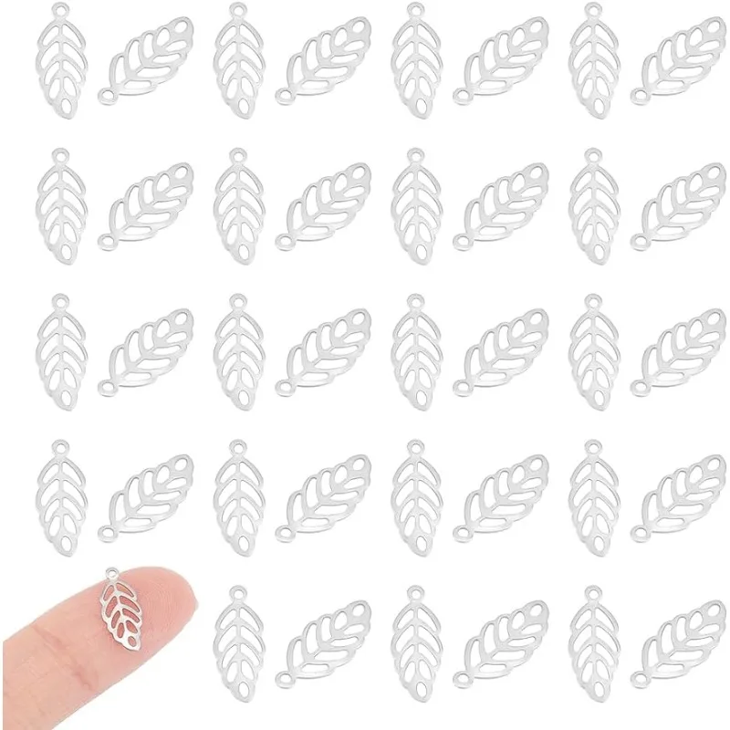 300pcs Hole 1mm 316 Stainless Steel Hollow Leaf Charms Flat Foliage Leaves Pendants Metal Drop Dangle Earrings Charm Plant P