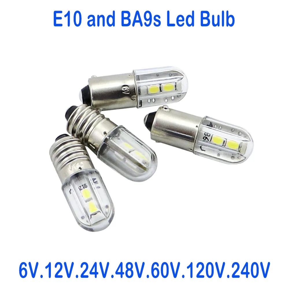 AMYWNTER E10 Ba9s Led 6V T4w 1w Indicator Light Bulb 6.3V 12V 24V 48V 60V 120V 230V 2835 4SMD Wholesale pack of 10