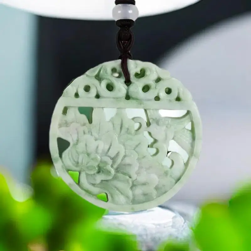 

Natural Real Jade Flower Bird Pendant Necklace Chinese Charm Gift Designer Accessories Carved Jewelry Fashion Talismans