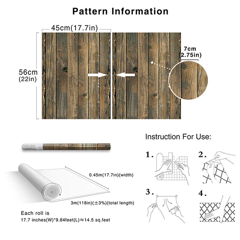Wood Grain Sticker Wallpaper Decor Removable PVC Fire Retardant Mildew Proof Child Room Plank Design Self Adhesive 3D Grate