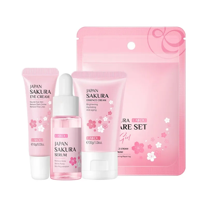 LAIKOU Sakura Hydrating Brightening Moisturizing Skin Care Serum Eye Cream Face Cream 3 Piece Set Skin Care Product