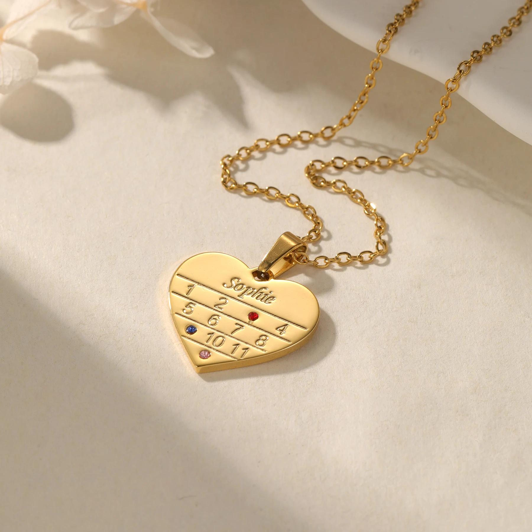 

Monthly Calendar Heart Necklace Personalized Birthstone Pendant Gold Family Member Birthday Jewelry Mother's Day Gift Forever