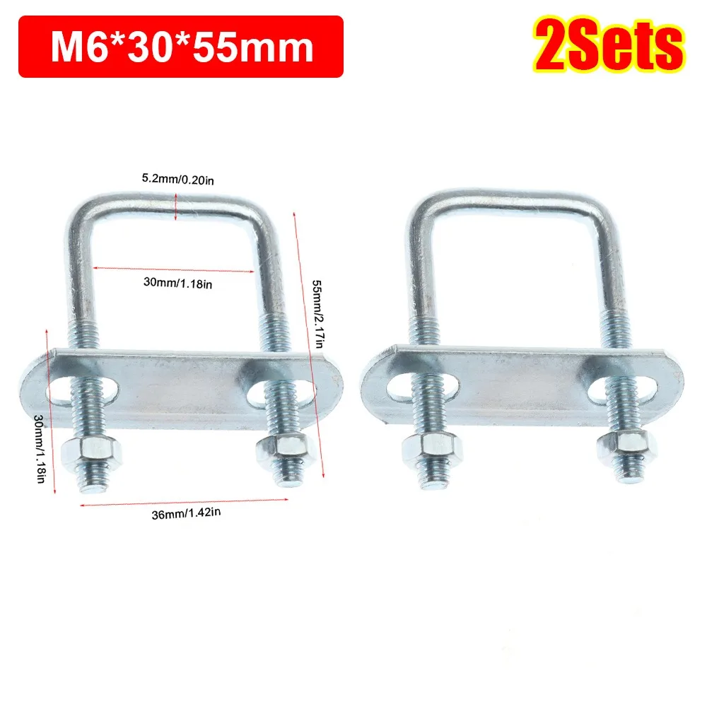 2Sets New Iron Square Clamp Right Angle U-bolt Screw Pipe U-clamp M6 With Baffle Squa Bolt