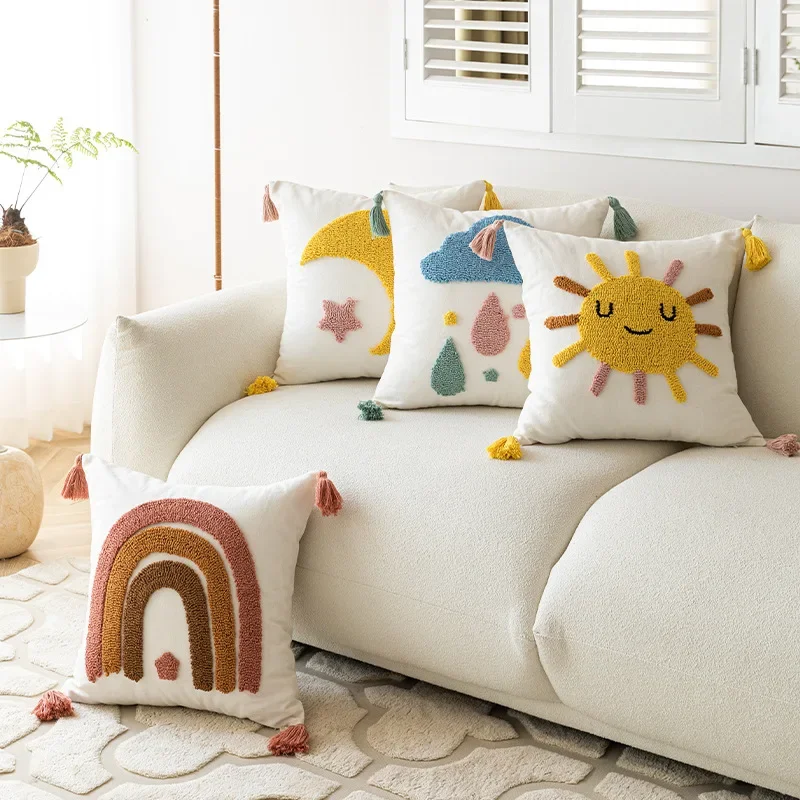 Boho Lap Pile Pillowcase 45X45 Tufted Jacquard Embroidery Decor Sofa Bedroom Cuhsion Covers Car Bedding Cushion Pillowcases