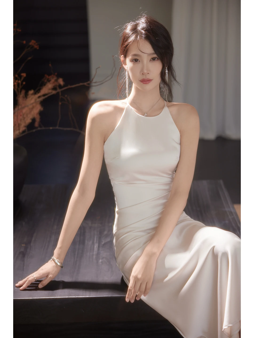 

Sexy oulder Bared Dr Women's High Quali Waist Cinching Slimming Bodycon Long Dr Gown French Sle No Sve Zipper