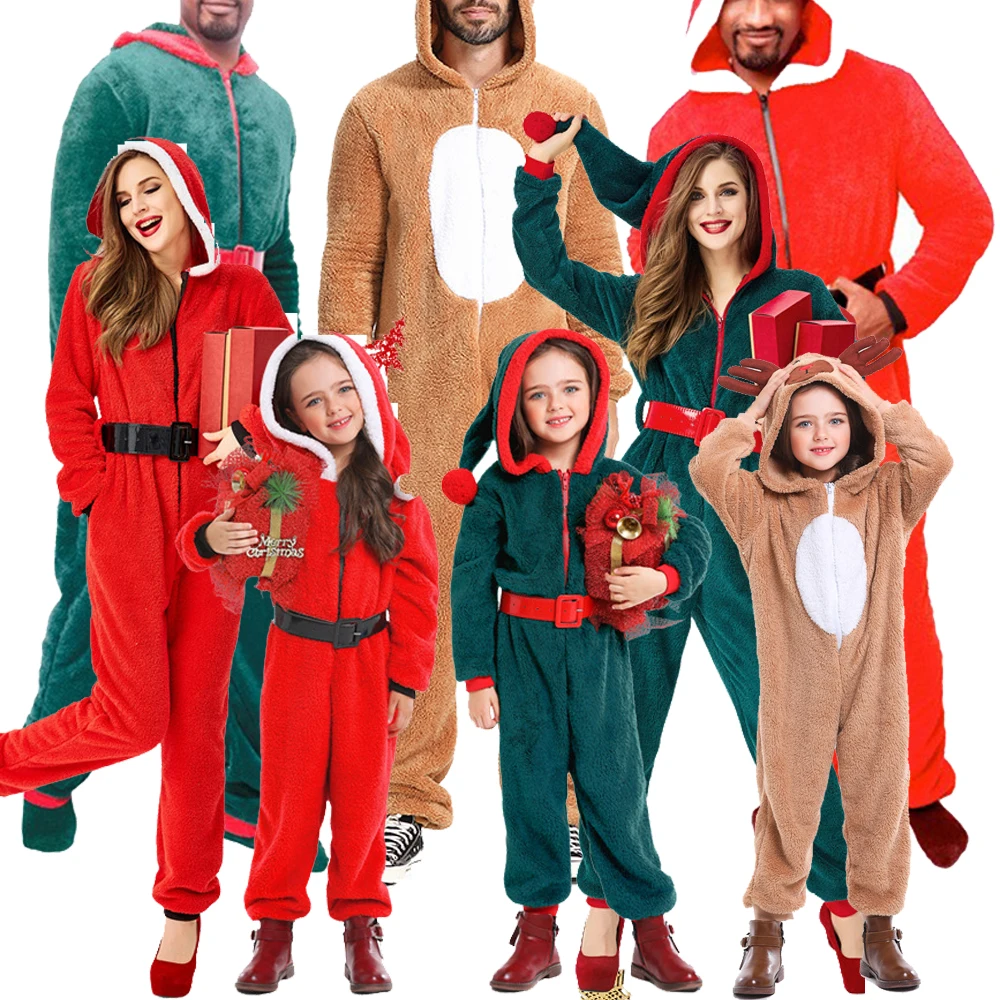 Christmas Cosplay Costume Santa Claus Elk Disguise Jumpsuits Full Set Women Girls Outfit Party Clothes Parent-Child Xmas Pajamas