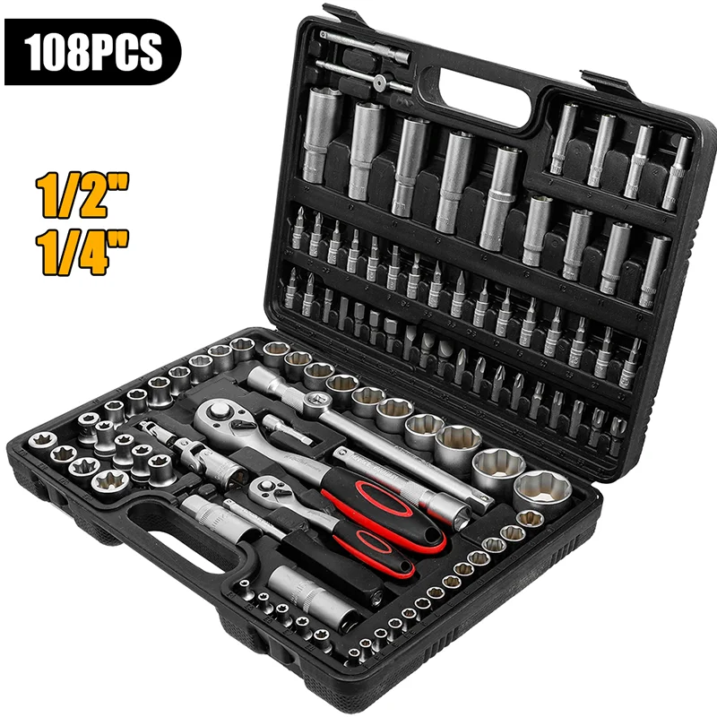 Ratsche Steckschlüssel Set Ratsche Drehmomentschlüssel Combo Kit 1/4 3/8 1/2 Ratschenschlüssel Schraubendreher Bits Auto Reparatur Werkzeug Hand Werkzeug