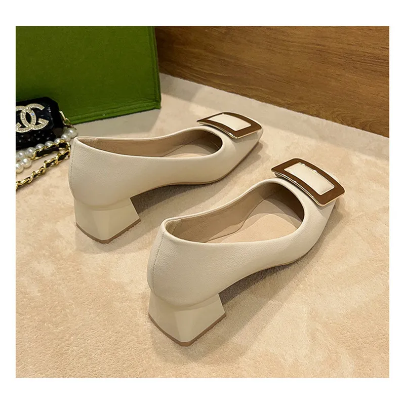 Lady Gorgeous Designs Pumps In Beige White Shiny Patent Leather Slip-On Square Toe Wide Fits OL Shoes 33-43 21CM 5CM Comfortable