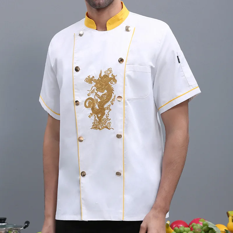 하이 엔드 케이터링 요리사 작업복 반팔 남성 요리사 주방 중국 스타일 의류 여름 자수 드래곤