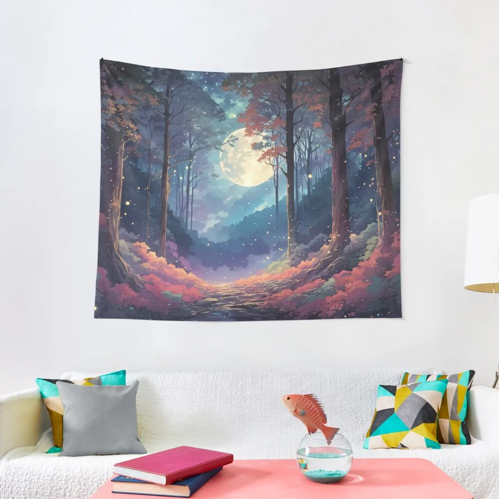 

Starry Whispers: Moonlit Forest with Gentle Mist Tapestry Decoration Room Aesthetic Room Decors Room Decor Aesthetic Tapestry