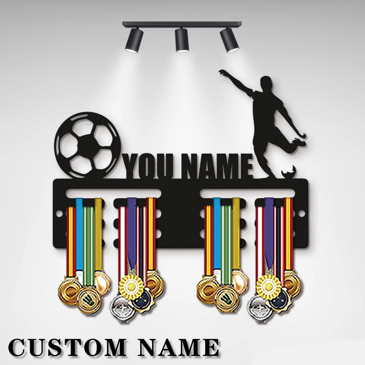 1pc Custom Football Wooden Medal Hanger, Personal Medal Display Rack for Athletes, Ideal Wedding Birthday Gift for Family Friend - view 4