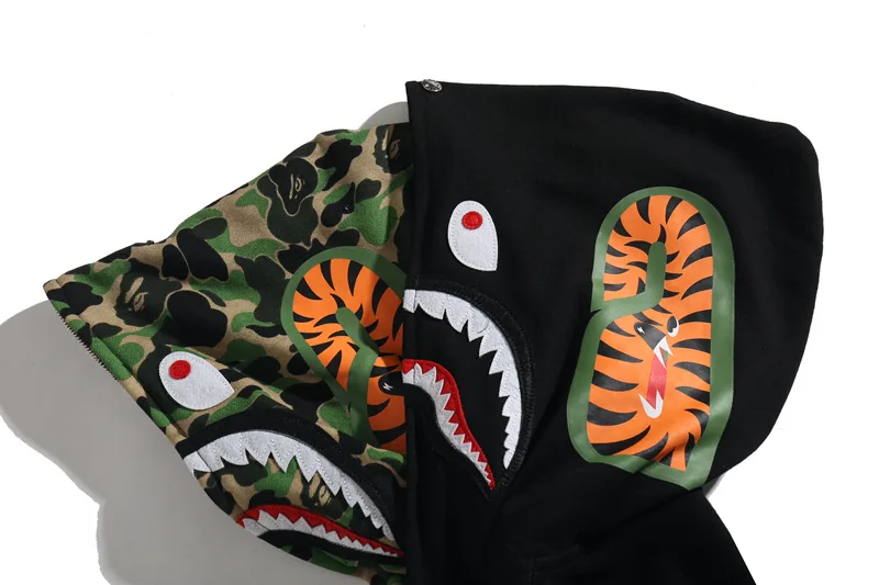 AAPE BY A BATHING APE Cotton Shark Coat Double Hat Series Camo Hooded Male Female Student Hip Hop Cardigan Zipper Sweater Gift