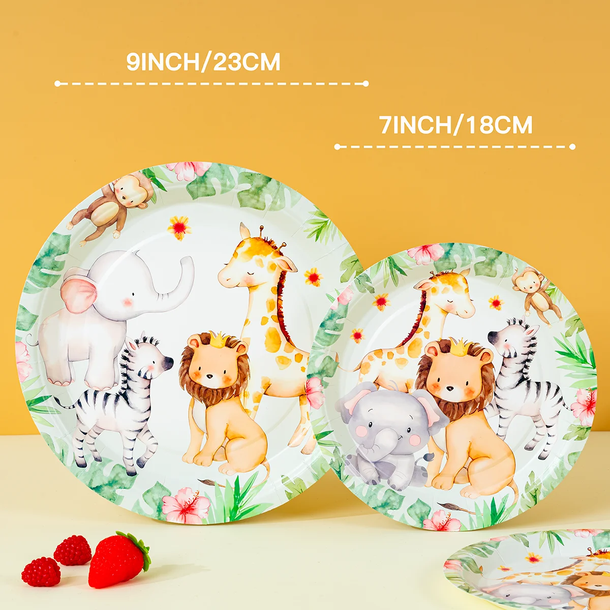 Jungle Safari Animal Paper Plates Disposable Dinner Plates Lion Giraffe Elephant Wild Themed Birthday Party Decor - view 2