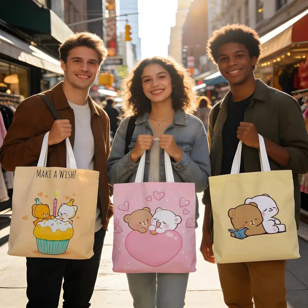 Bolsas de almacenamiento de doble cara, grandes, lavables, unisex, reutilizables, para compras en el mercado, escuela, uso diario, bonitas, M-Milk y M-MochaS