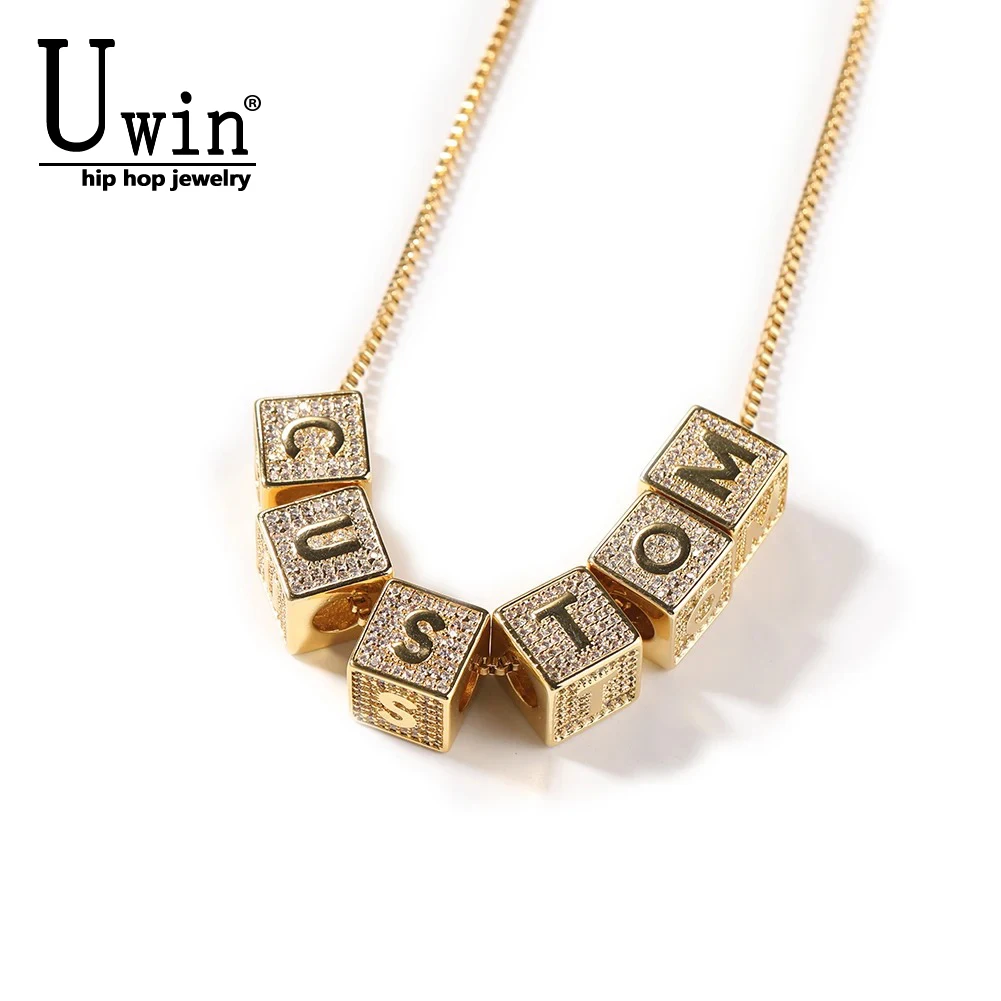 

Кулон-буква/цифра Uwin DIY из блоков, настраиваемый куб с именем, цепочка-чокер, модный шарм, ювелирные изделия в стиле хип-хоп, подарки