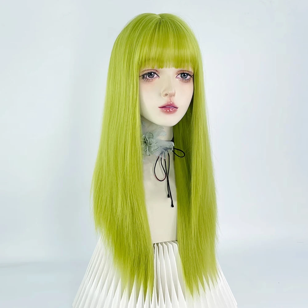 الاصطناعية طويلة مستقيم الباروكات الخضراء مقاومة للحرارة رقيق المرأة لوليتا شعر مستعار تأثيري مع الانفجارات للحزب اليومي #4