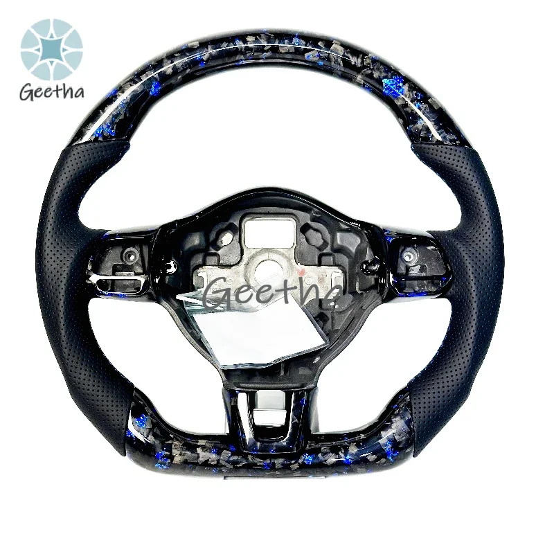 

Half Leather Blue Forged Carbon Fiber Steering Wheel for Volkswagen Golf R GTS GTD MK5 MK6 Gti Passat CC POLO