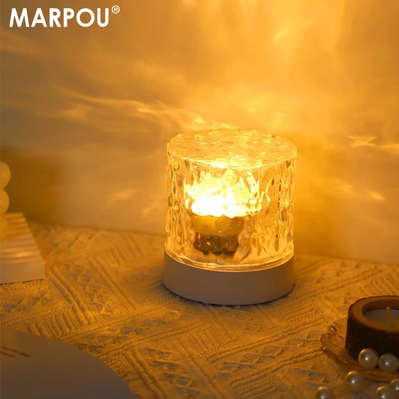 MARPOU Table Lamp LED Water Ripple Ambiance Night Light USB  Projection  RGB Dimmable Flame Lamp for Bedroom Bedside Game Room