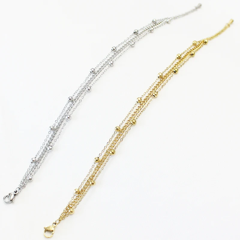 مجوهرات نسائية عالية الجودة خرز معدني ملفوفة سلسلة اليدوية متعدد الطبقات 18k مطلية بالذهب مقاوم للماء سوار الفولاذ المقاوم للصدأ