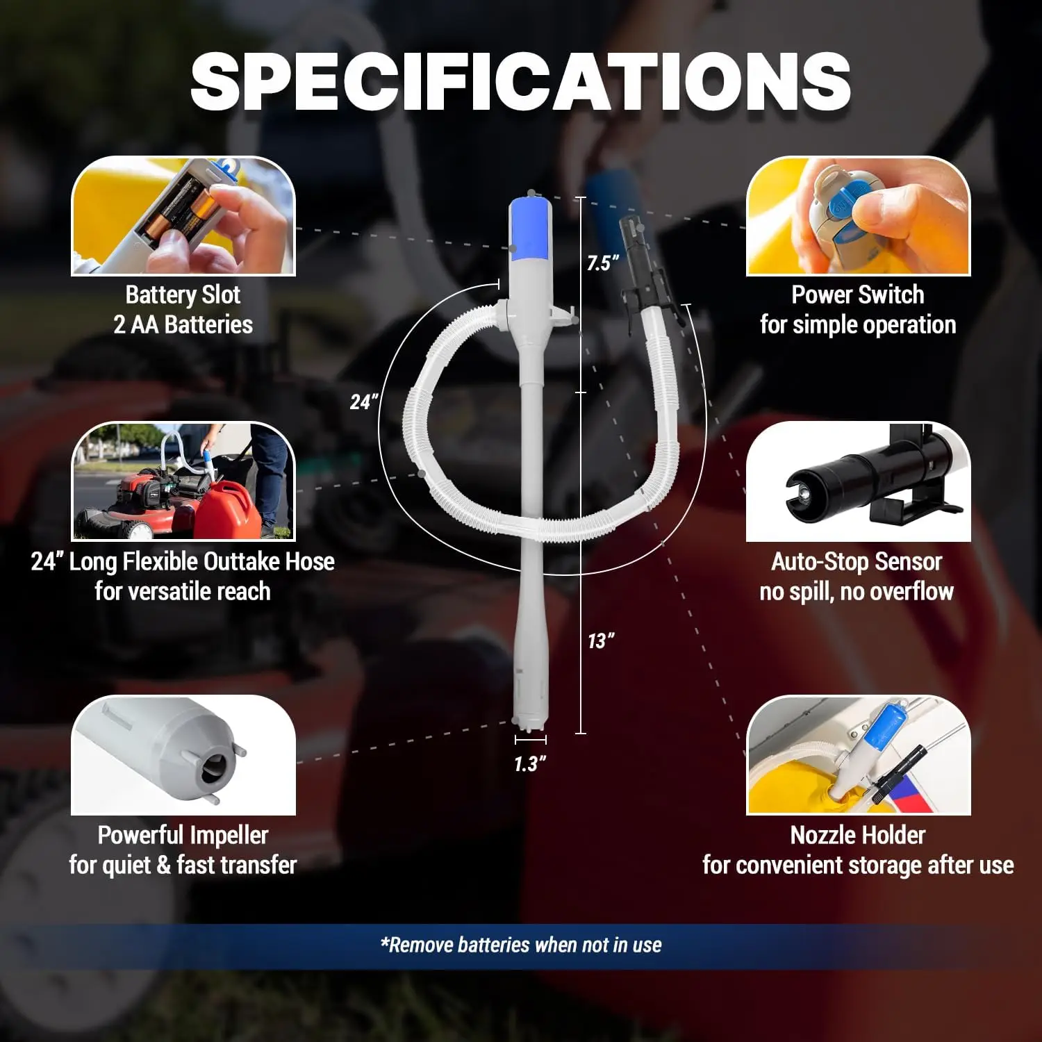 Automatic Portable Battery Operated Fuel Transfer Pump w/Auto Stop Sensor & Nozzle Clip, Powerful Hand Fuel Pump- Quick Liquid