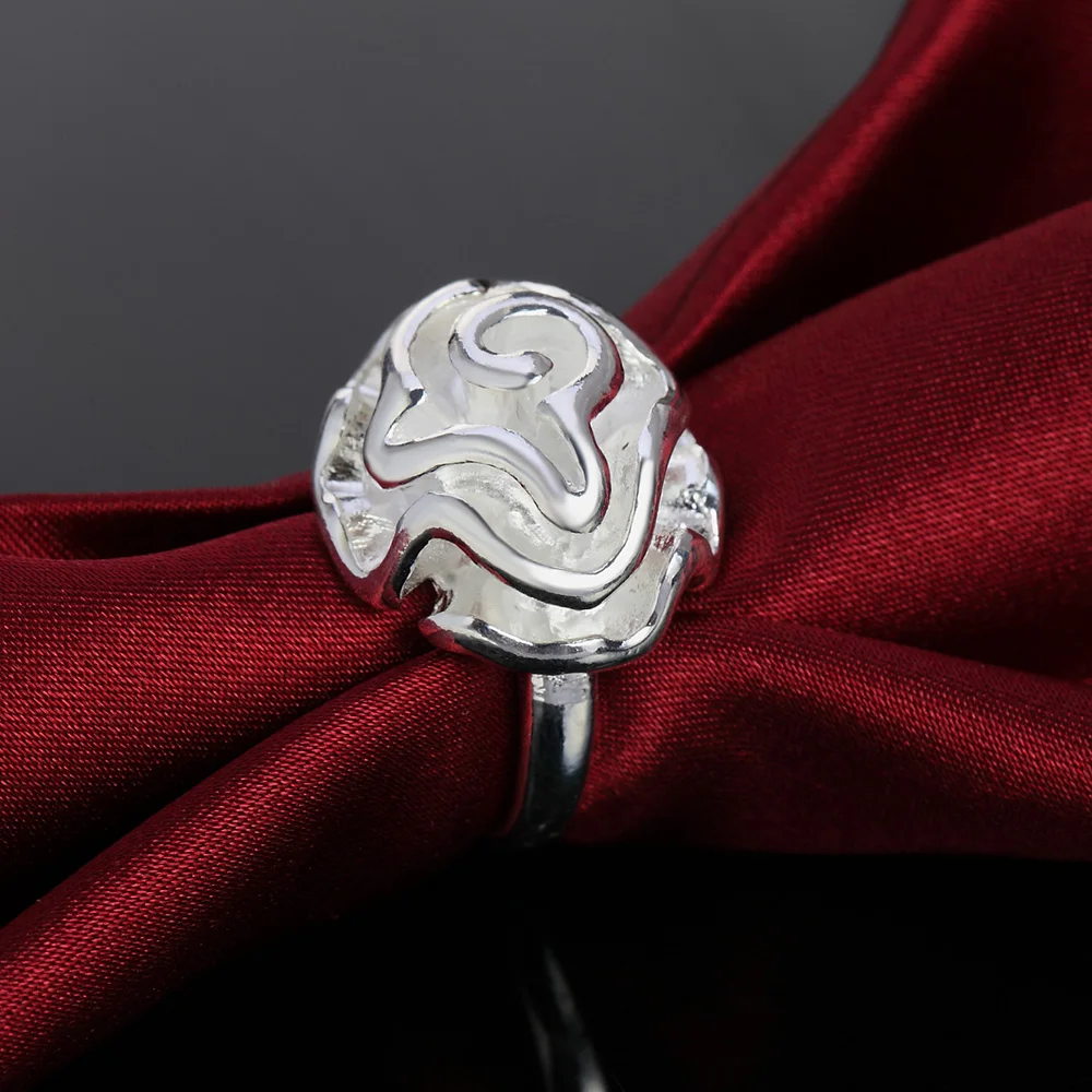 

Elegant woman fine Jewelry 925 Sterling Silver Rose Flower Rings Size 7 8 9 Fashion Wedding party brands girl Holiday gifts