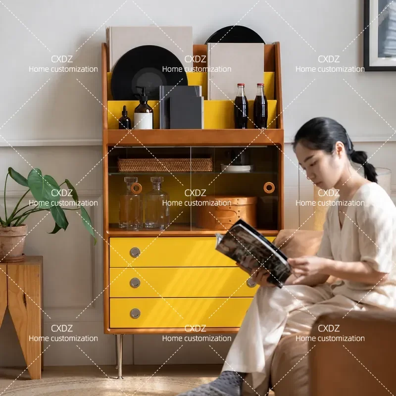 Vintage Nelson Style Living Room Sofa TV Stand Solid Wood Side Cabinet Display Shelf Bedroom Japanese Storage Locker