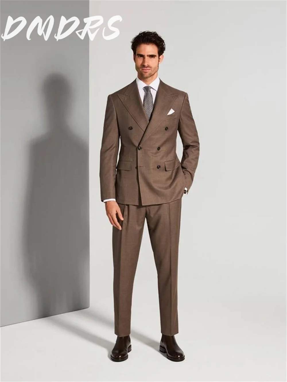 Classic solid color Men Prom Suit 2PCS 2026 Simple Double Breasted Suit For Groomsmen Including Jacket Pants For Wedding Customi