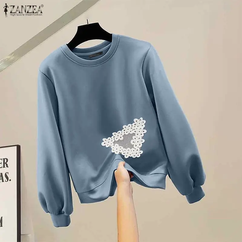 ZANZEA 2025 Fashion Pullovers Sweatshirts Women Floral Patchwork Casual Jumpers Autumn Long Sleeve Sweatshirt Winter Outerwears
