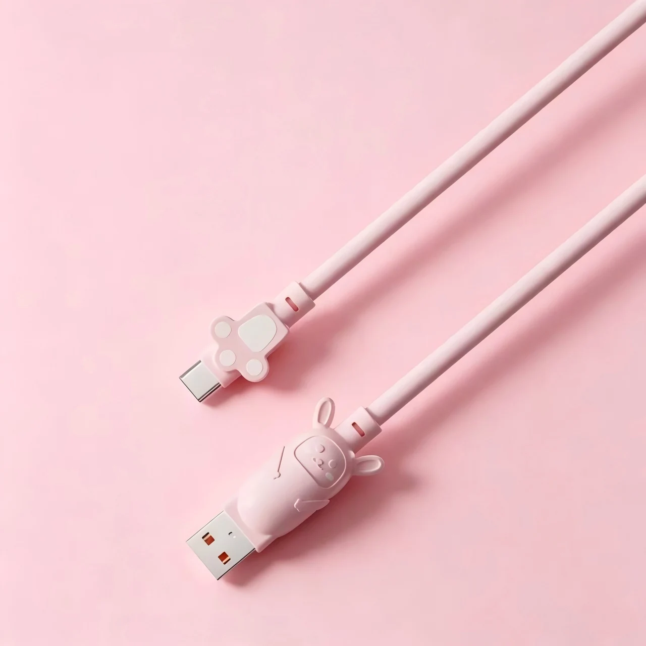 2PCS 65W Fast Charging USB a to Type C Cable Kawaii Cat Paw Tip Cute Rabbit Design Reinforced Bend-Resistant Charger Cord for Sm