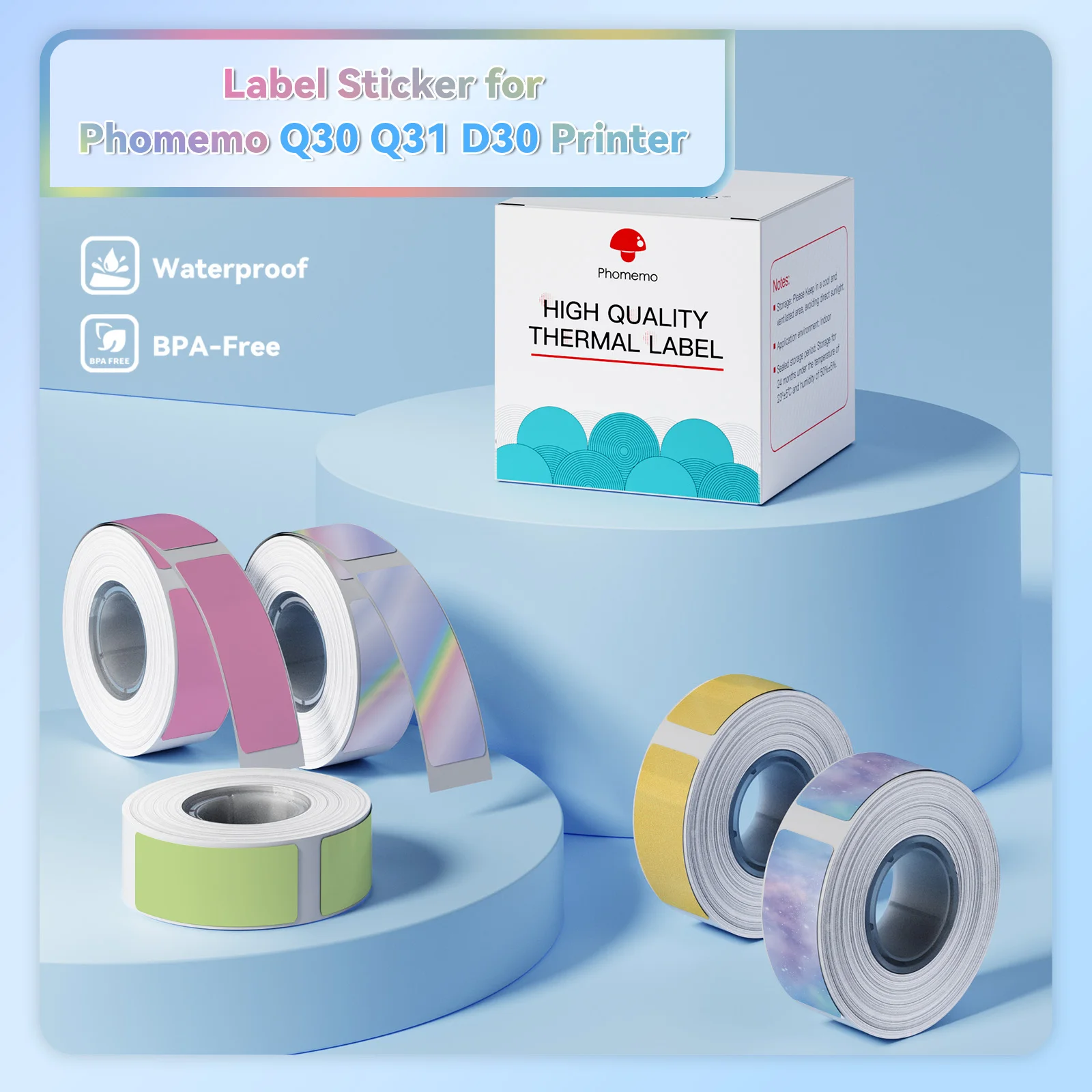 Label Sticker Paper Roll for Phomemo Q30 D30 Printer White Label Tape Transparent Label Tape for Labeller 6/12/14/15mm 3 Rolls