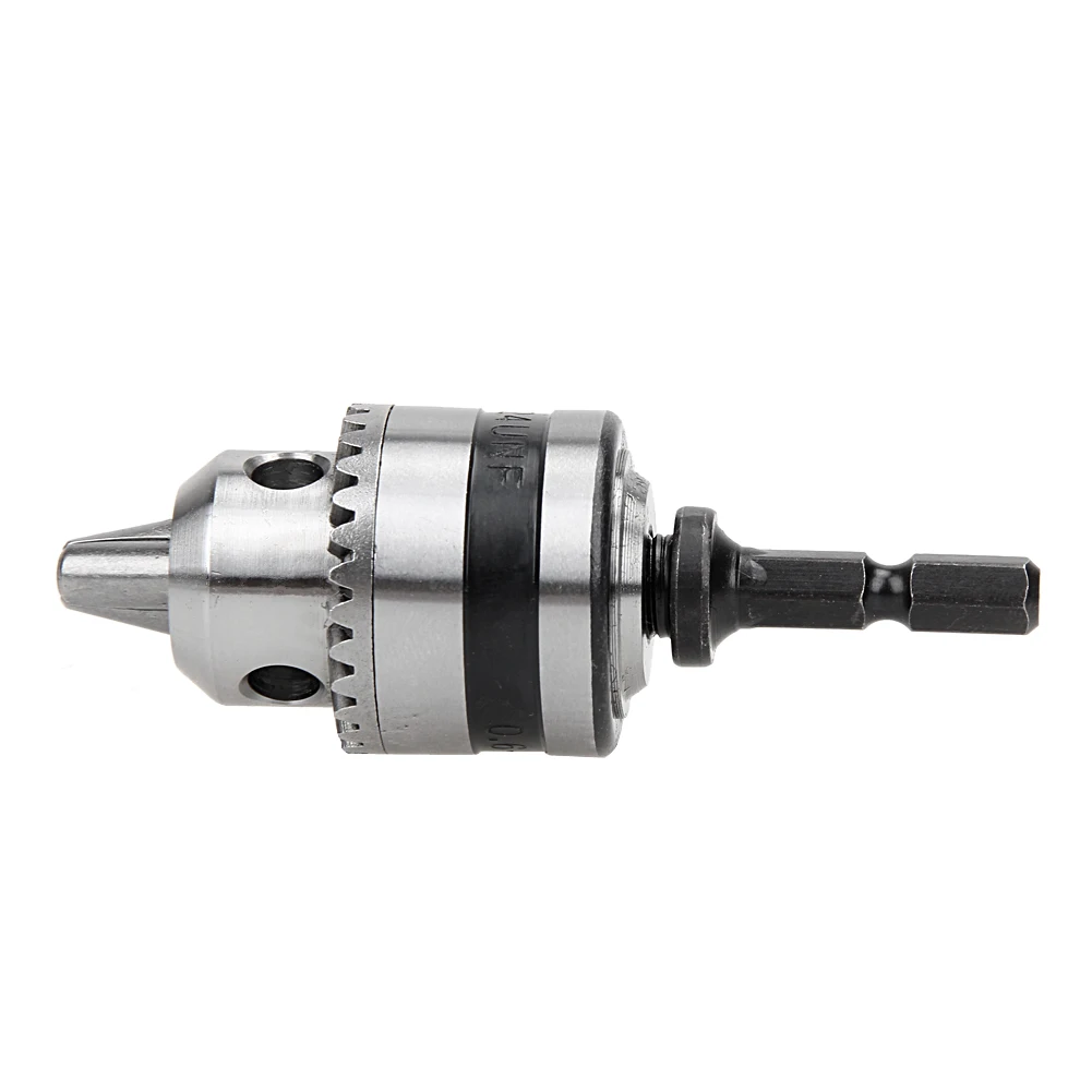 0.6-6mm Drill Chuck with 1/4 Inch Hex Shank 3/8-24UNF Change Adapter Conversion Tool Electric Threaded Mount for Impact Driver