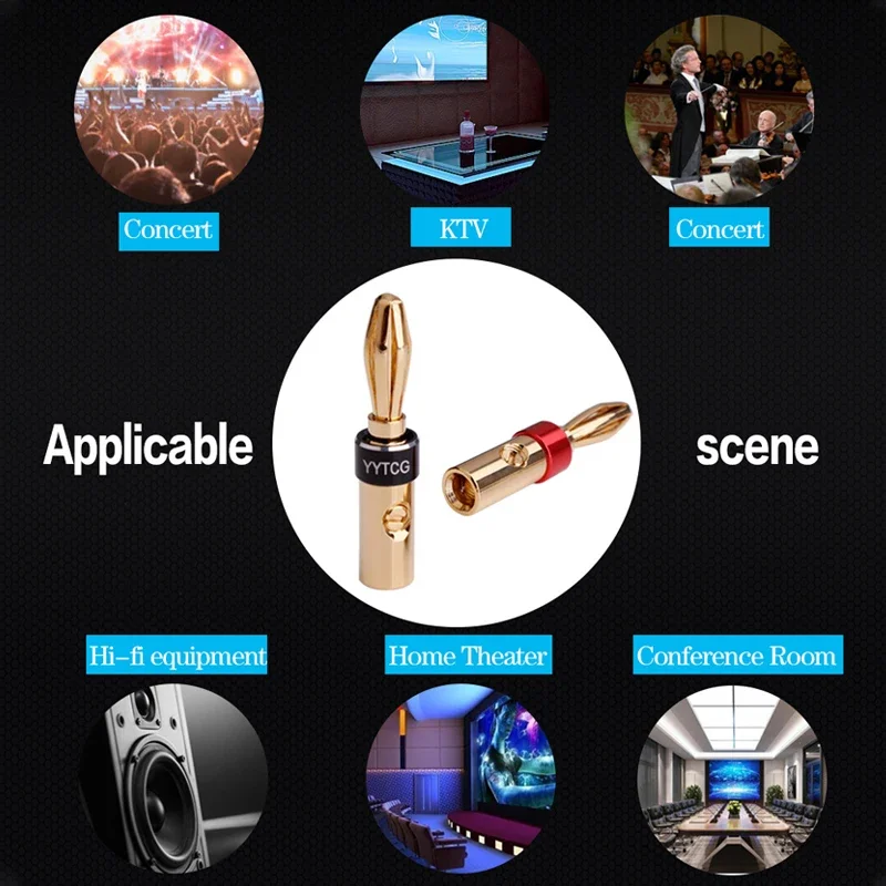 YYTCG 4pcs Banana Connector 4mm Speaker Banana Plugs 24K Copper Gold Plated 4mm Banana Jack Match with 4mm Binding Post