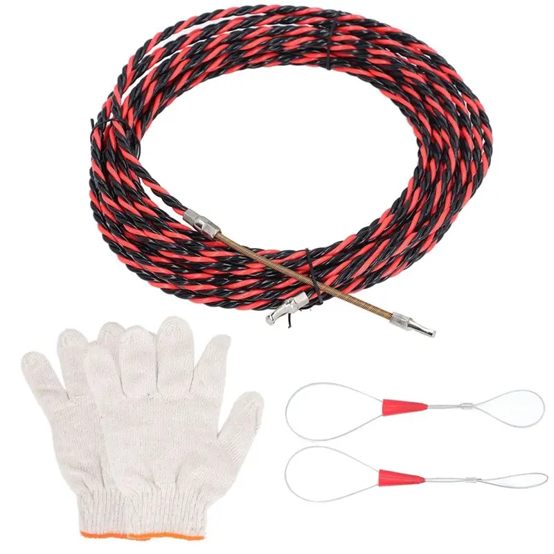 A27F-Electrician Manual Cable Guide Puller Flat Head Wire Threading Device Electrical Wire Threader With Gloves Cable Ties