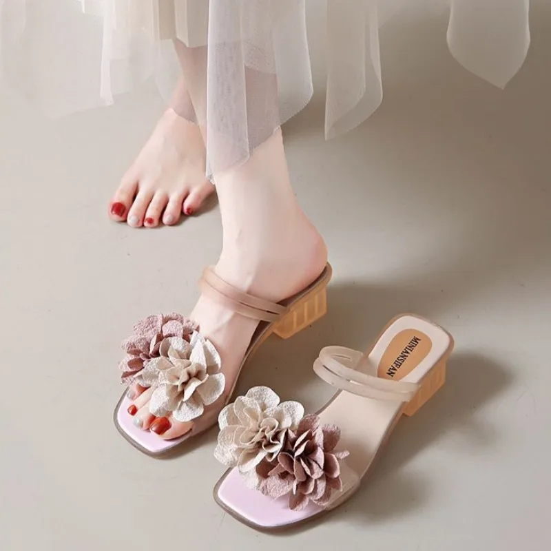 

Fashion 2026 New Floral Women High-Heel Wedge Sandals Summer One-Strap Outdoor Beach Slippers For Skirts Casual Wear
