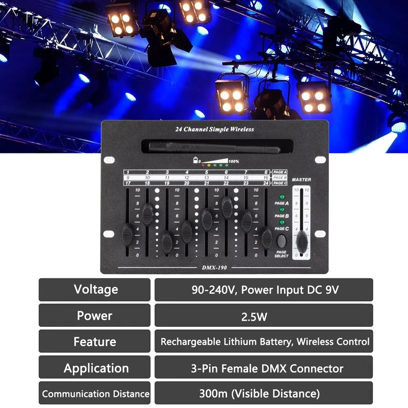 Imagem -04 - Controlador sem Fio para Iluminação de Palco Conector Dmx Iluminação de Palco Dmx dj Party Par Lights Pin Feminino 24 Channel 2.4g Dmx512