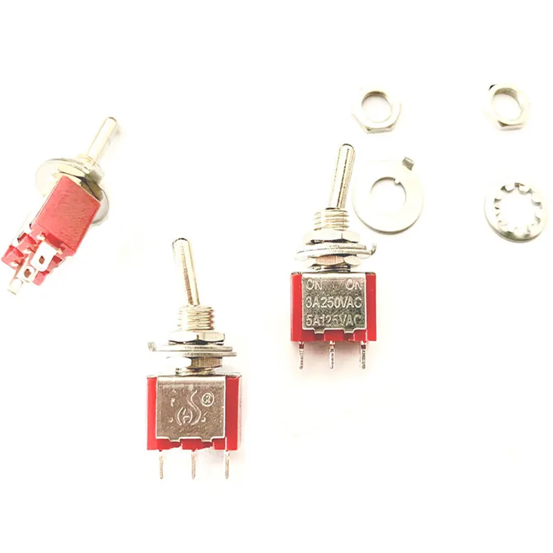 5Pcs  Red Silver Point Latching 3 Pin ON-ON SPDT 2 Position 3A250V SPDT CQC UL  tools