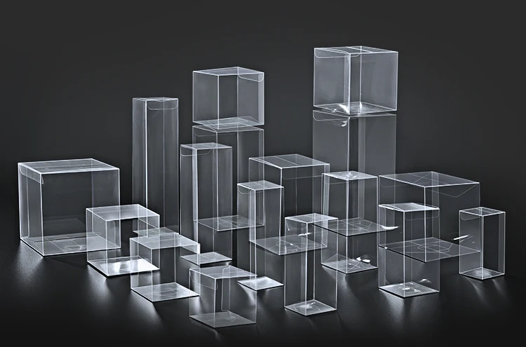 50 Stück Transparente Faltbare Quadratische Geschenkboxen aus PET-Kunststoff PVC Einzelhandels-Geschenkverpackung Durchsichtige Aufbewahrungsbox für Figuren – Detail 2