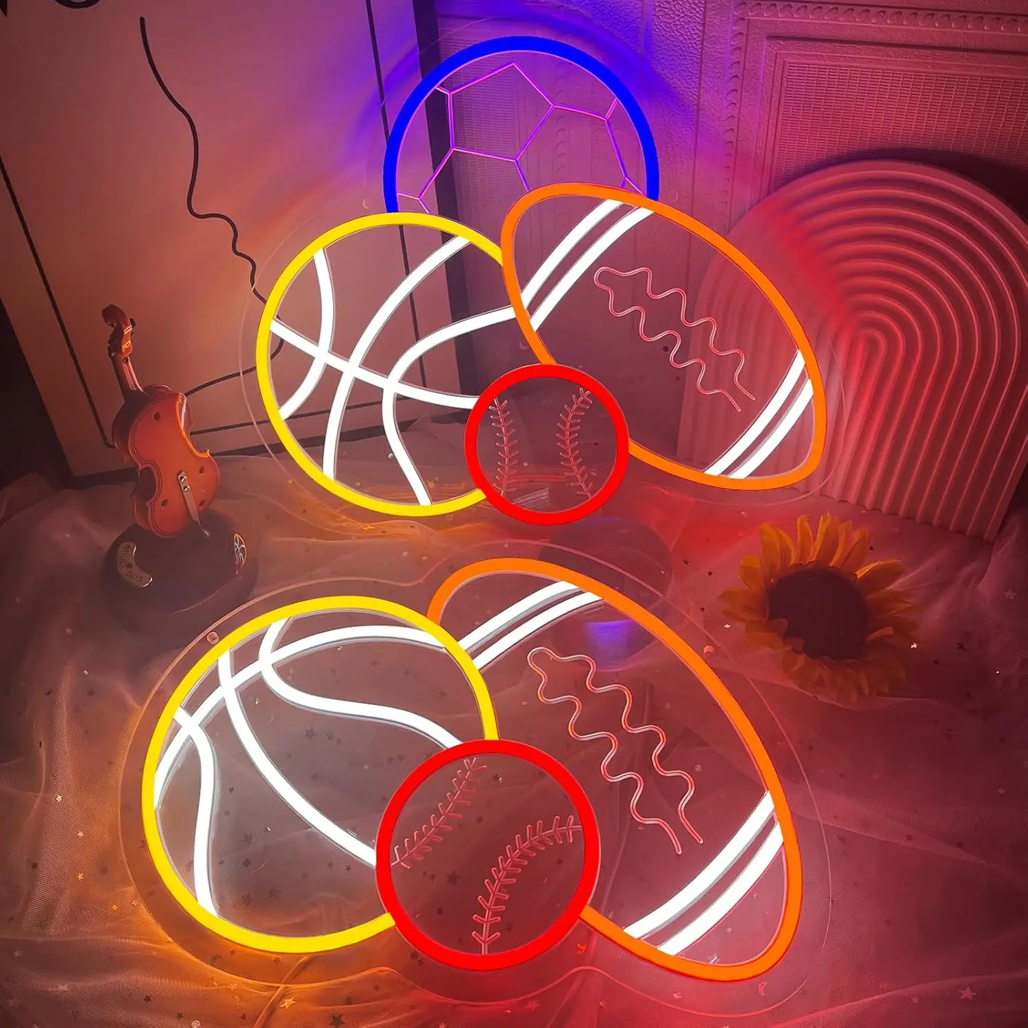 Sports Ball LED Neon Sign Basketball Baseball Football Wall Decor For Dorm Bedroom Game Club Birthday Party Ornament