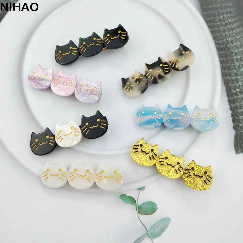 

Bangs Clip Acetic Acid For Girl Duckbill Clip Gifts Korean Style Hairpin Female Barrettes Three Cat Hair Clip Hair Accessories