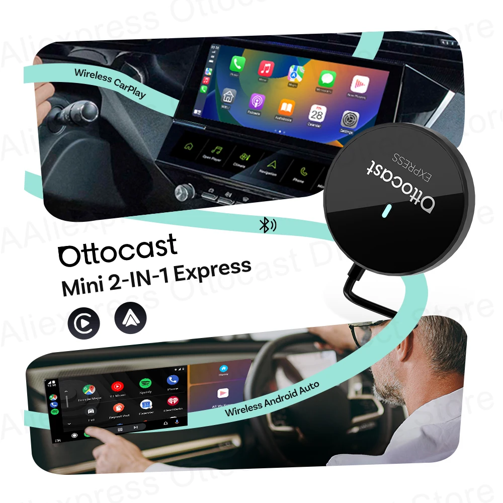 Mini Express 2 In 1 Wireless CarPlay Android Auto Adapter for Bluetooth WiFi Fast Connect New 2025 Car Accessories Plug and Play