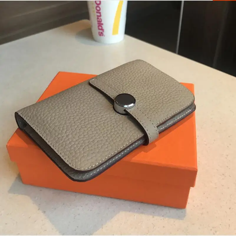 LOMANTINA Luxury Orange Gift Box Genuine Leather Women Wallets Short Togo Leather Purses Female Designer Solid Clutch Girls